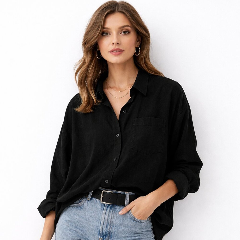 H&M Corduroy Balck Oversized Shirt Size M